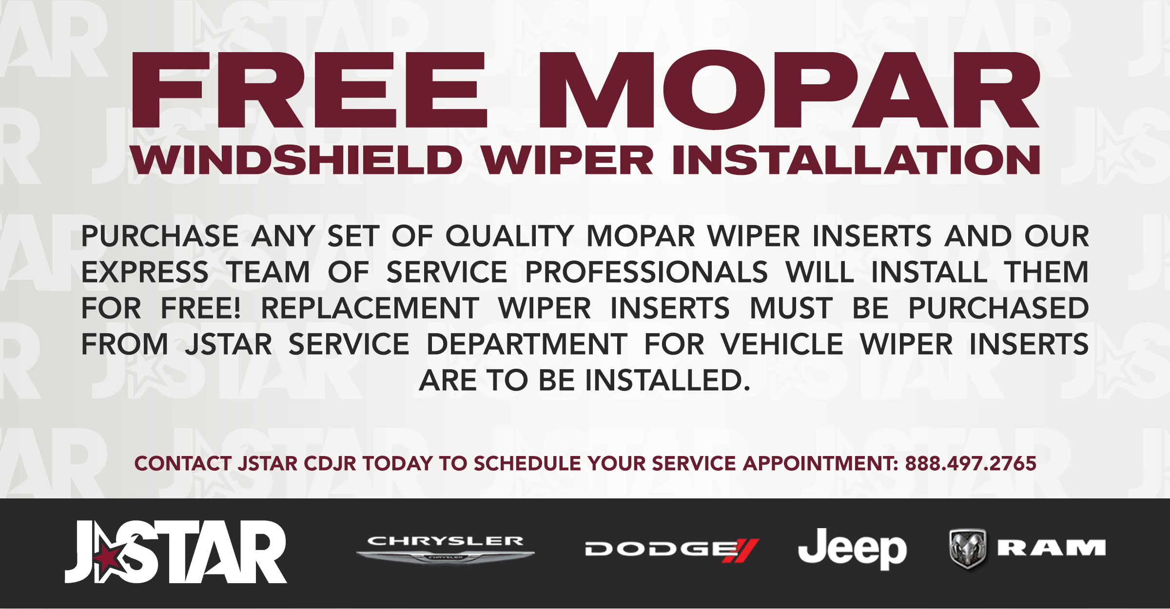 FREE INSTALLATION OF MOPAR WINDSHIELD WIPER INSERTS